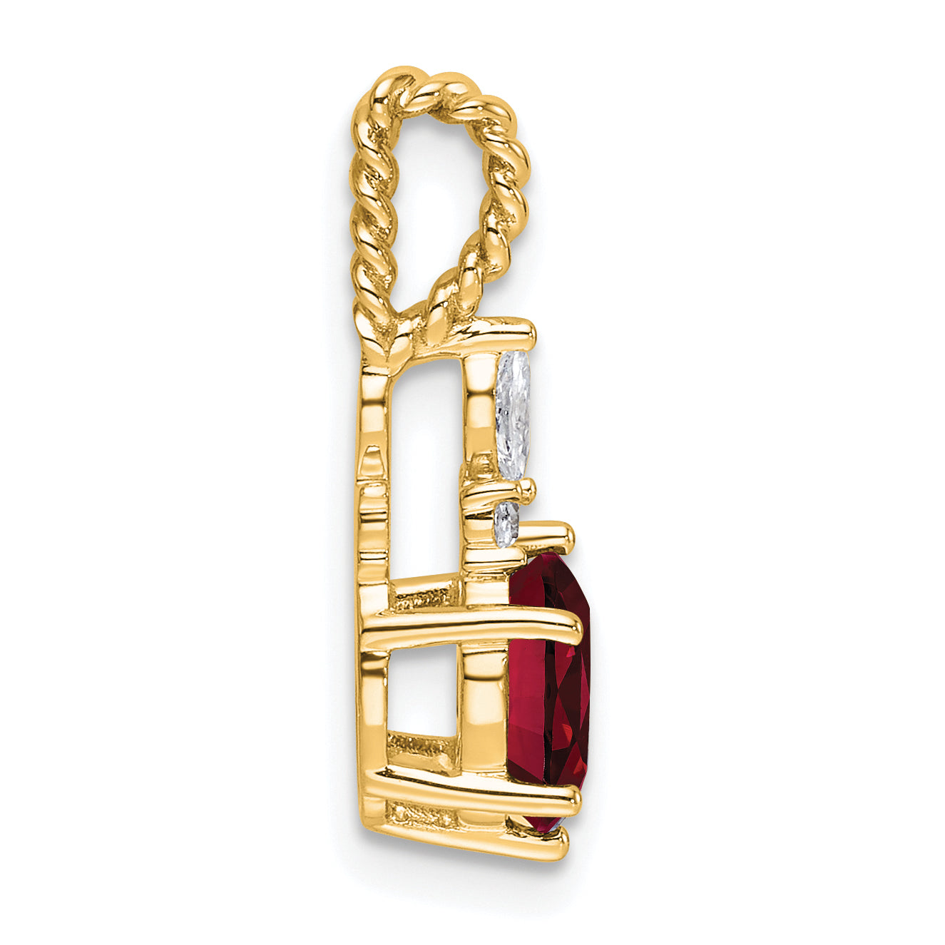 14K Polished Diamond and Lab Created Ruby Twisted Chain Slide Secondary image