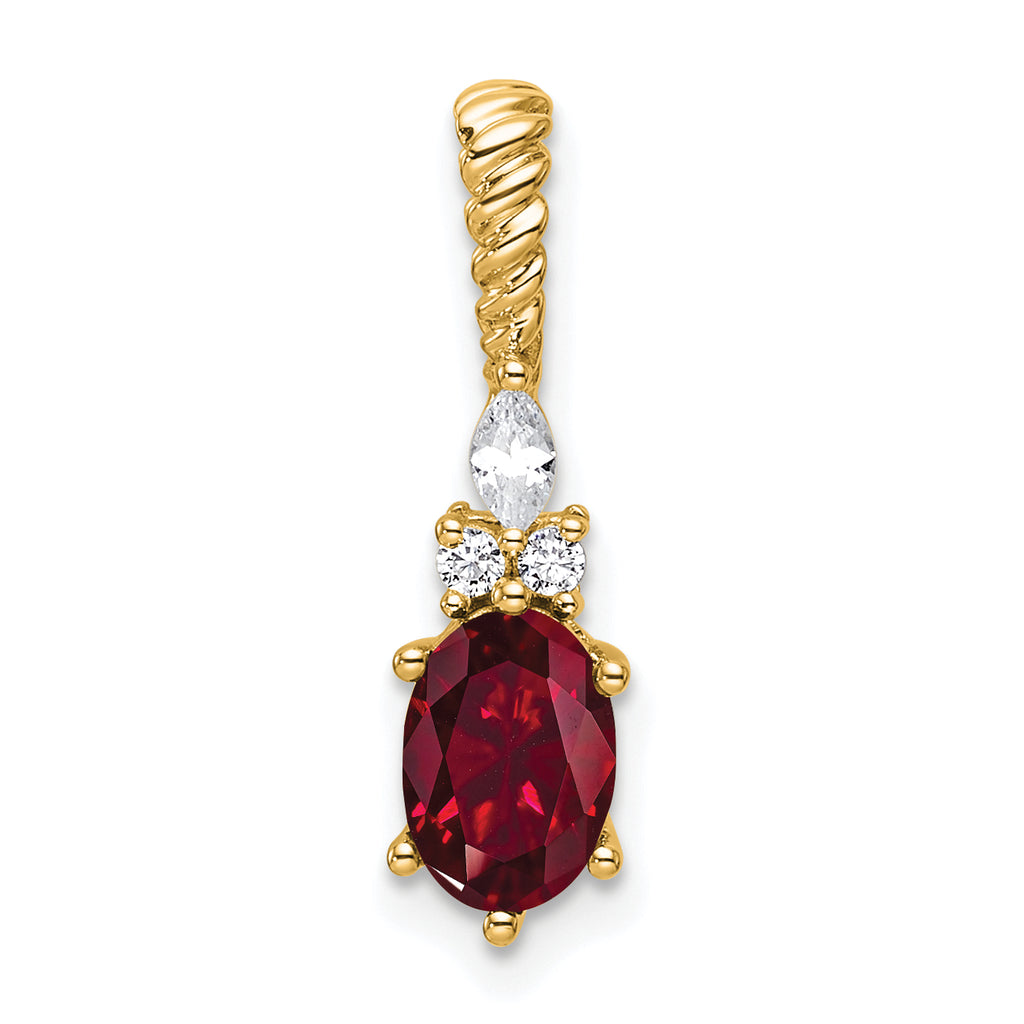 14K Polished Diamond and Lab Created Ruby Twisted Chain Slide