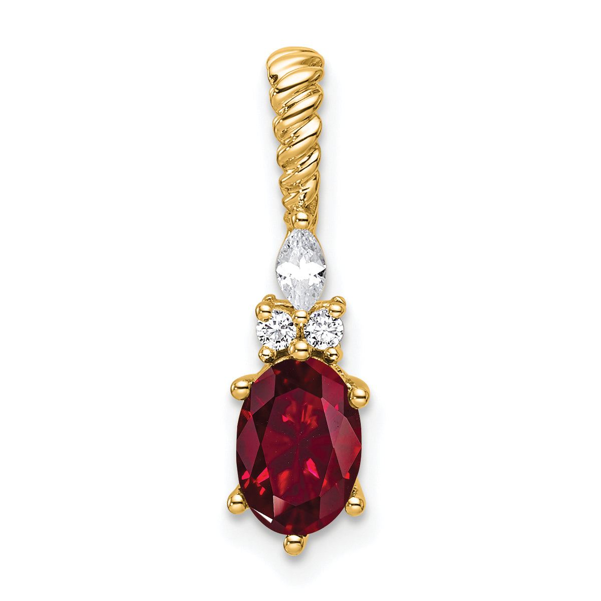 14K Polished Diamond and Lab Created Ruby Twisted Chain Slide