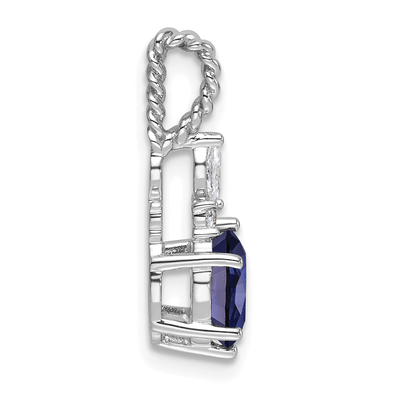 14K White Gold Polish Diamond and Lab Created Sapphire Twisted Chain Slide Secondary image