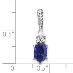 14K White Gold Polish Diamond and Lab Created Sapphire Twisted Chain Slide