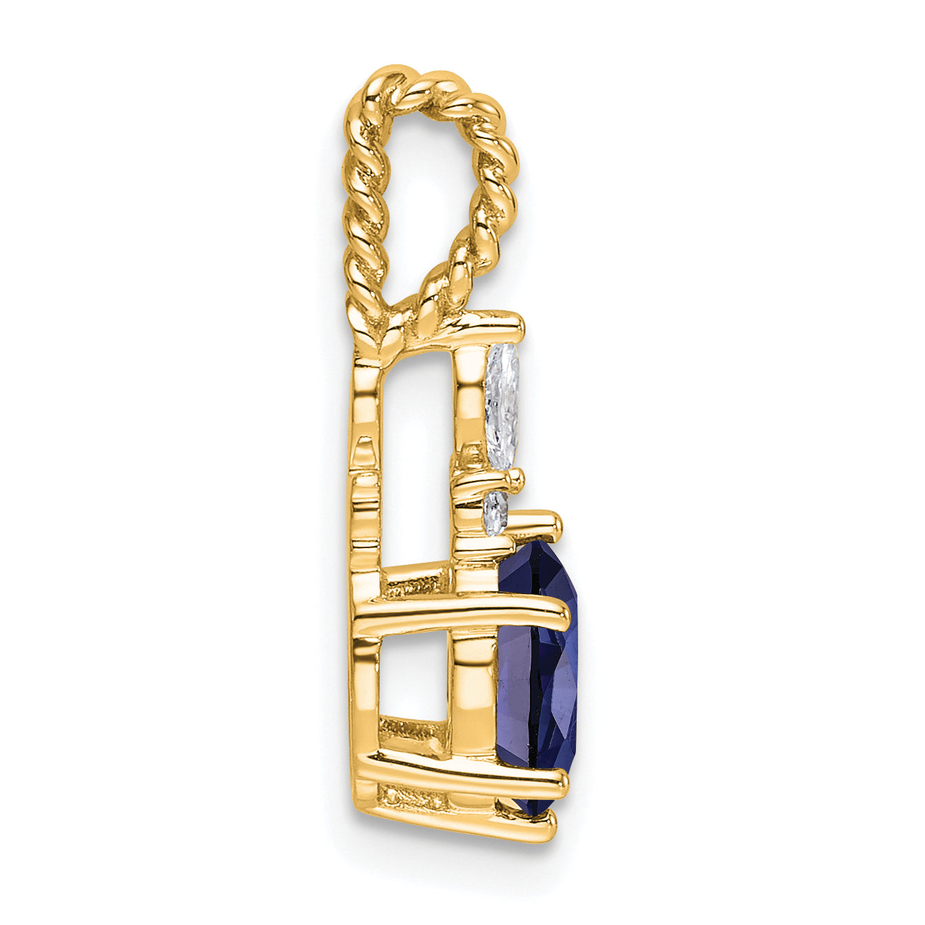 14K Polish Diamond and Lab Created Sapphire Twisted Chain Slide Secondary image