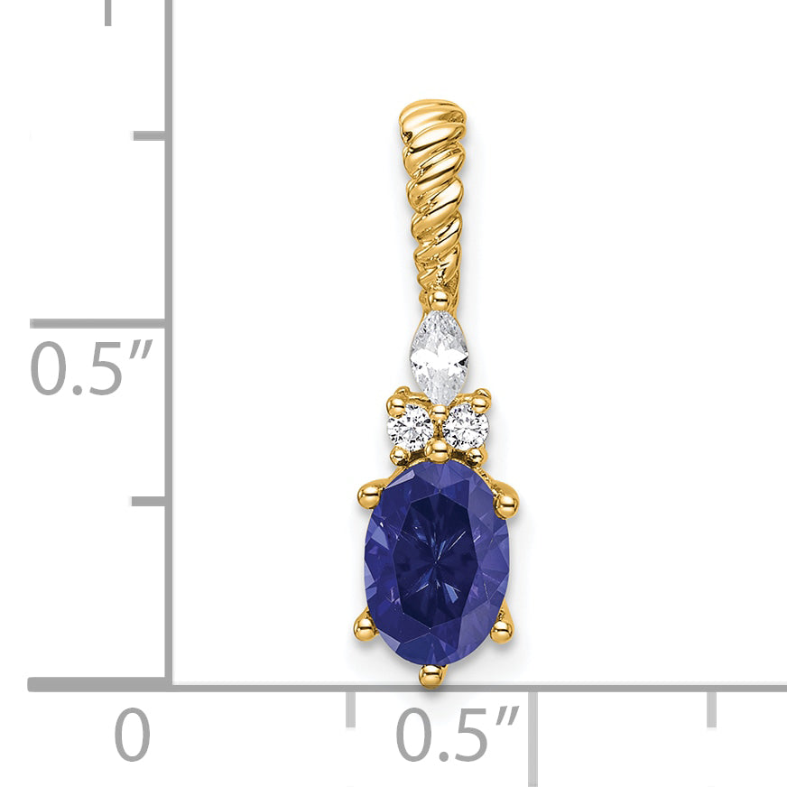 14K Polish Diamond and Lab Created Sapphire Twisted Chain Slide