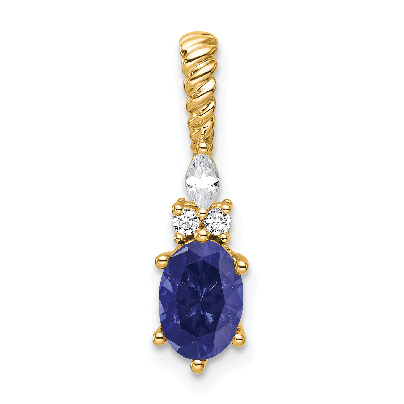 14K Polish Diamond and Lab Created Sapphire Twisted Chain Slide Main image
