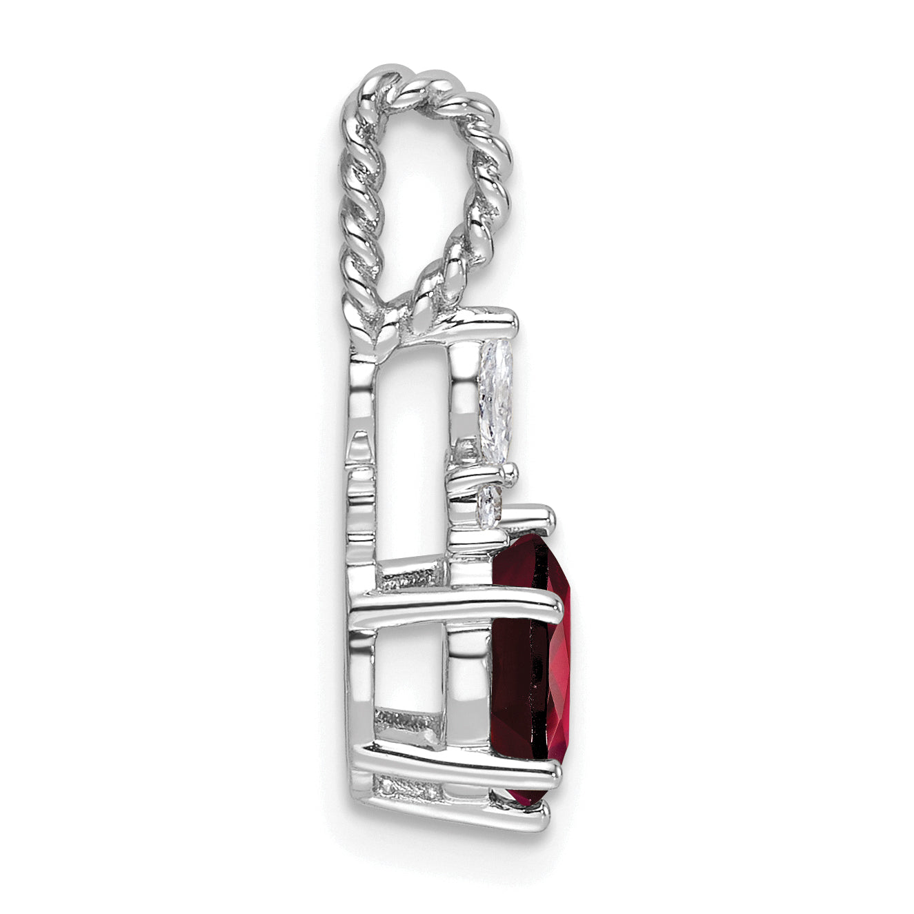 14K White Gold Polished Diamond and Garnet Twisted Chain Slide Secondary image