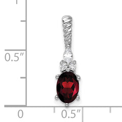 14K White Gold Polished Diamond and Garnet Twisted Chain Slide