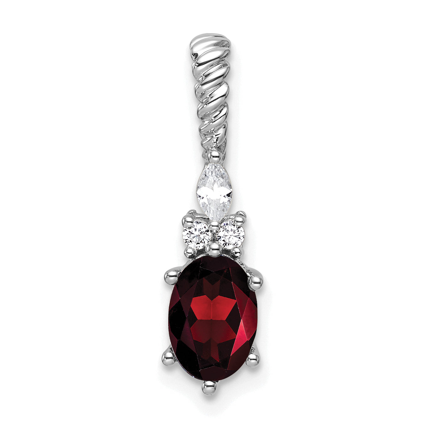 14K White Gold Polished Diamond and Garnet Twisted Chain Slide Main image