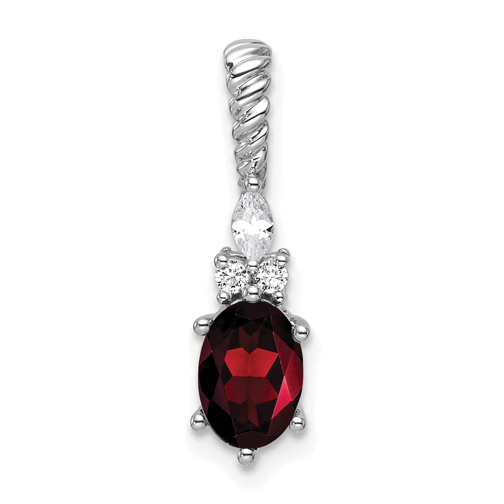 14K White Gold Polished Diamond and Garnet Twisted Chain Slide