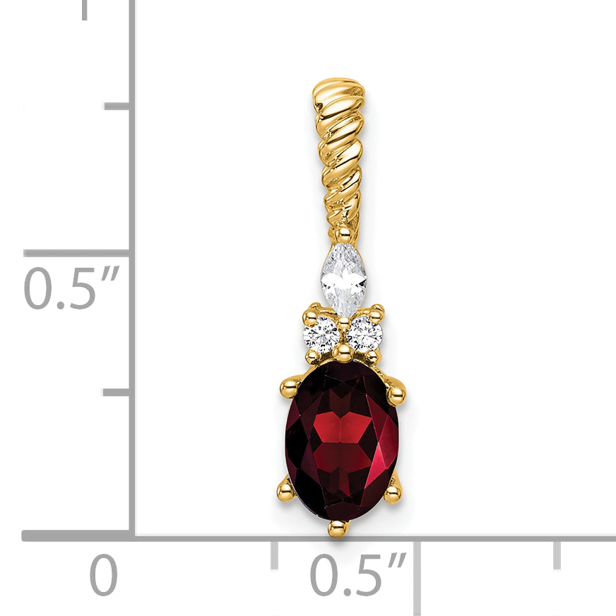 14K Polished Diamond and Garnet Twisted Chain Slide