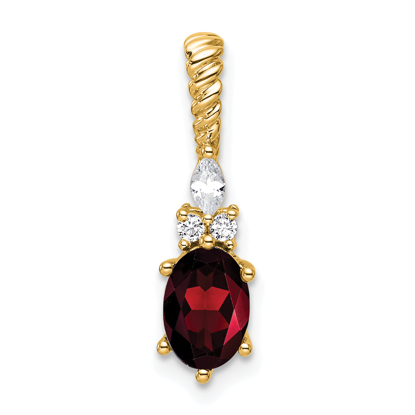 14K Polished Diamond and Garnet Twisted Chain Slide