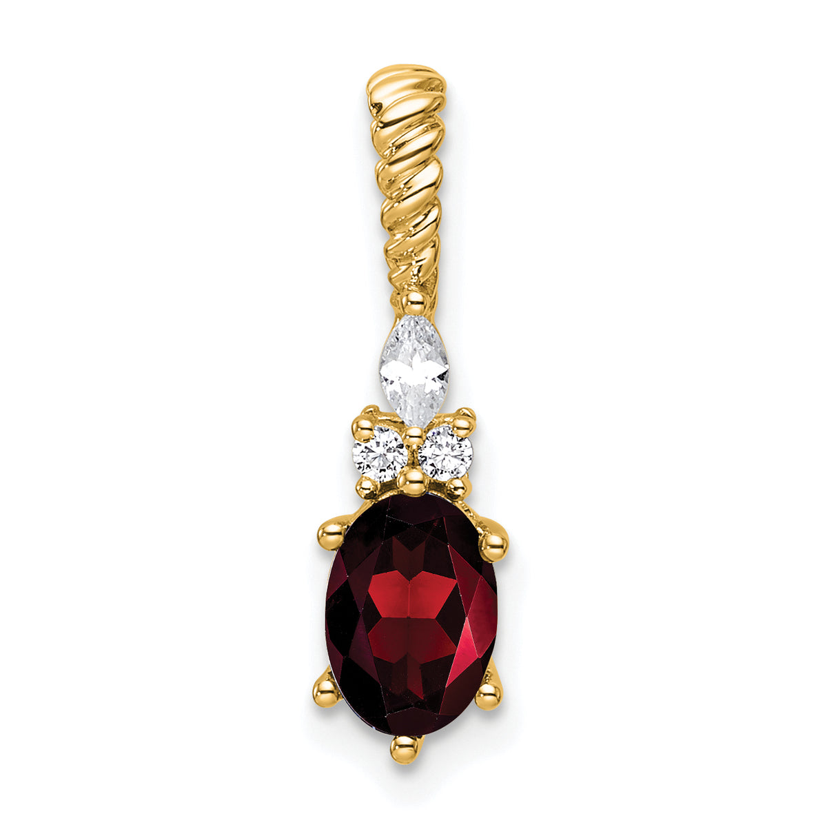 14K Polished Diamond and Garnet Twisted Chain Slide