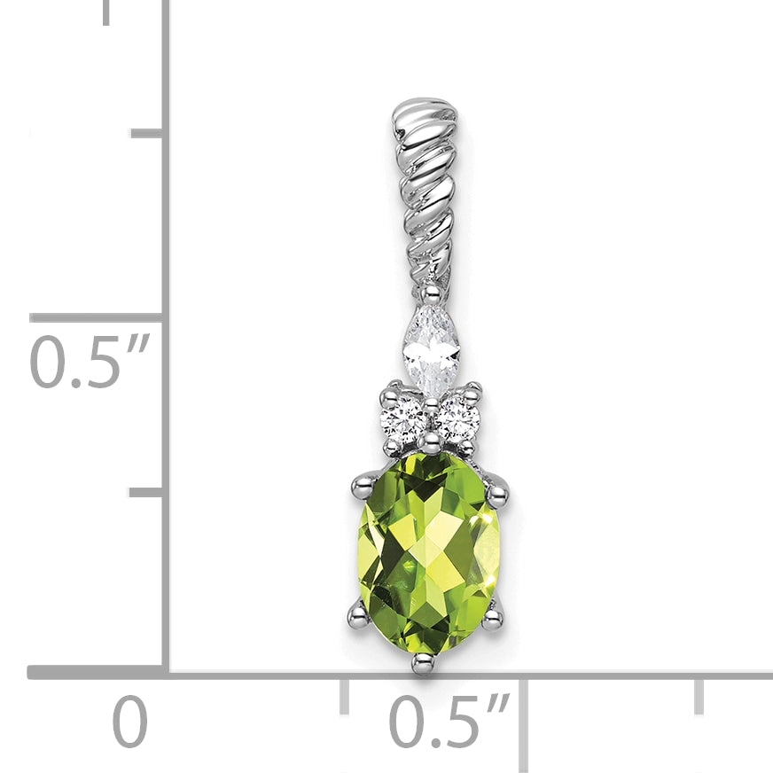 14K White Gold Polished Diamond and Peridot Twisted Chain Slide