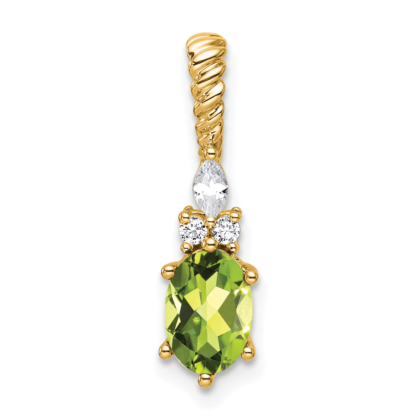 14K Polished Diamond and Peridot Twisted Chain Slide
