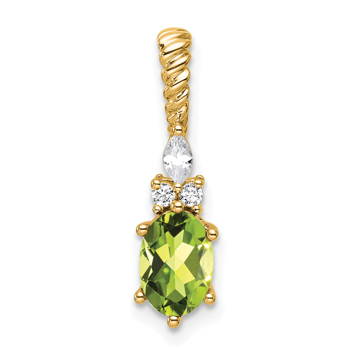 14K Polished Diamond and Peridot Twisted Chain Slide