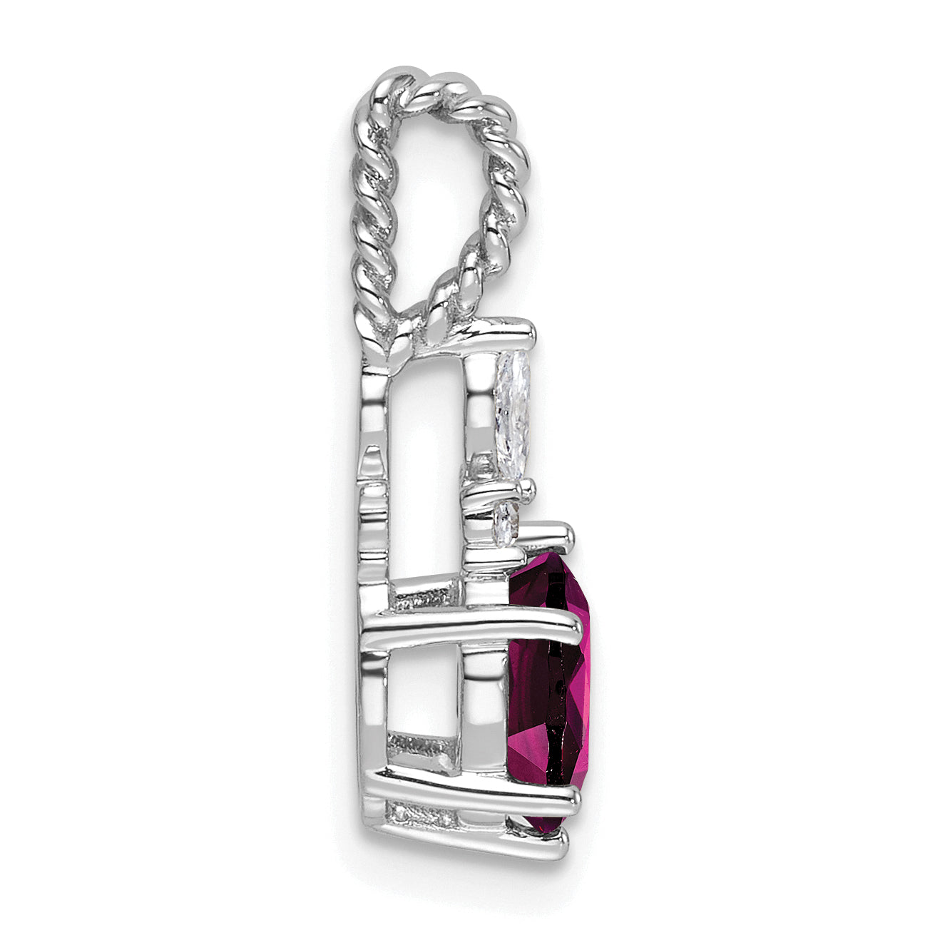 14K White Gold Polished Diamond and Rhodolite Garnet Twisted Chain Slide Secondary image