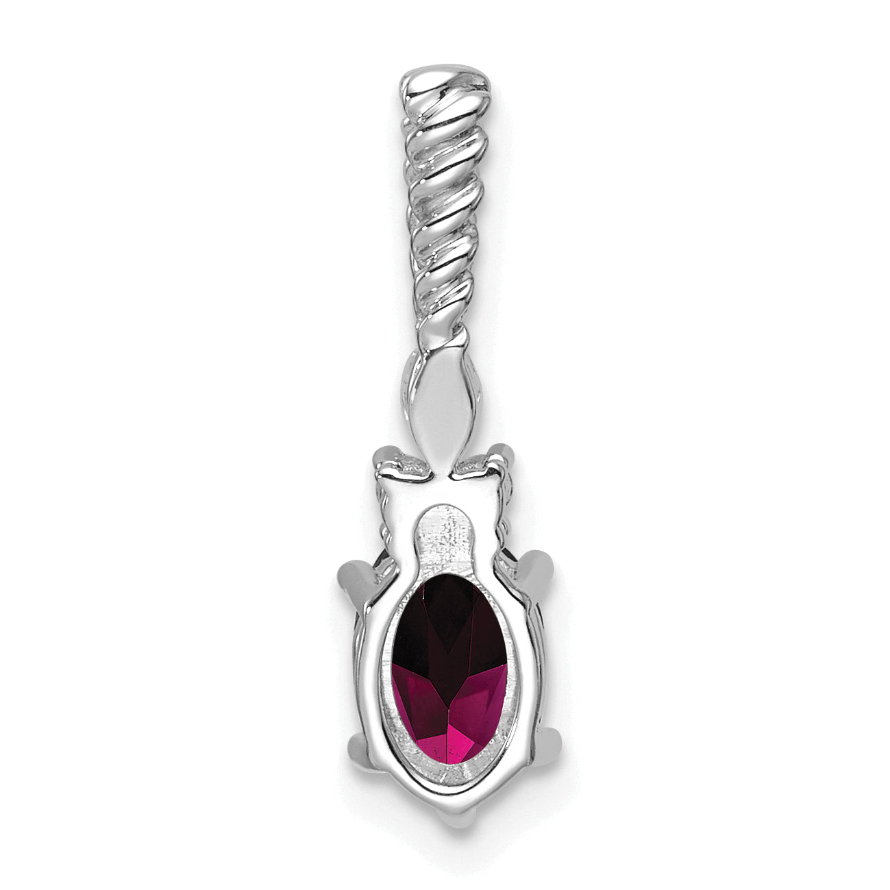 14K White Gold Polished Diamond and Rhodolite Garnet Twisted Chain Slide