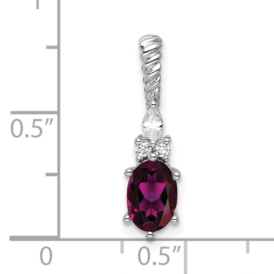 14K White Gold Polished Diamond and Rhodolite Garnet Twisted Chain Slide