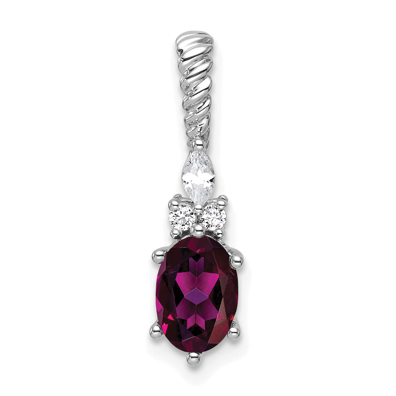 14K White Gold Polished Diamond and Rhodolite Garnet Twisted Chain Slide Main image