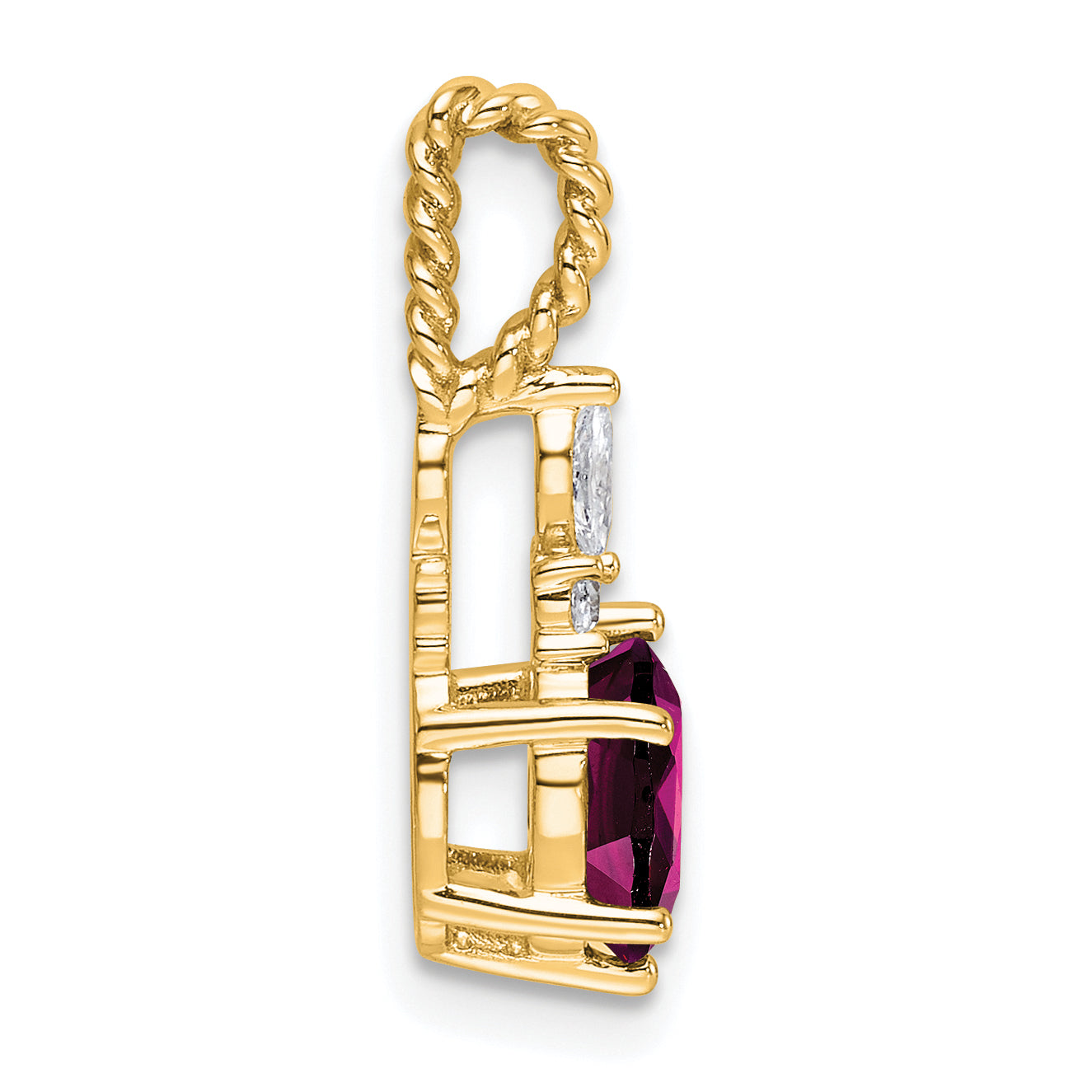14K Polished Diamond and Rhodolite Garnet Twisted Chain Slide