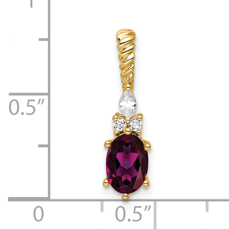 14K Polished Diamond and Rhodolite Garnet Twisted Chain Slide