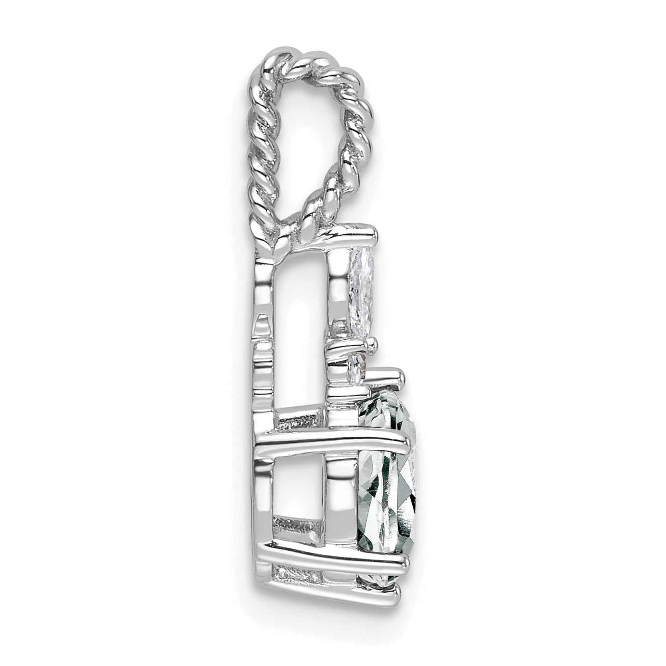 14K White Gold Polished Diamond and White Topaz Twisted Chain Slide