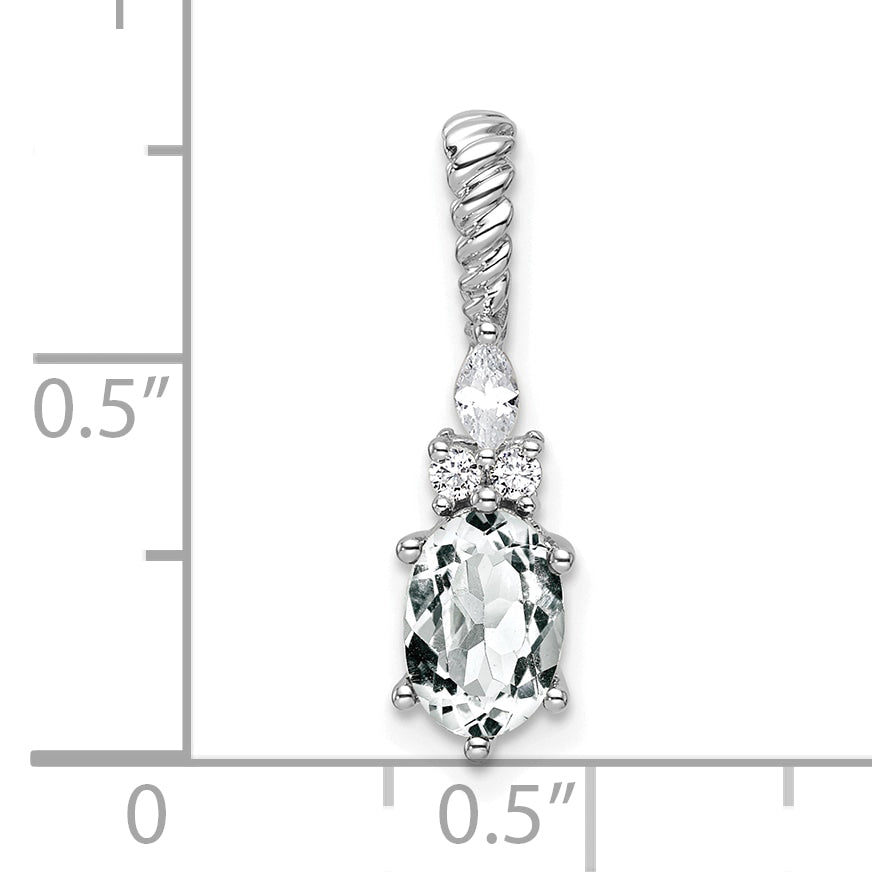 14K White Gold Polished Diamond and White Topaz Twisted Chain Slide