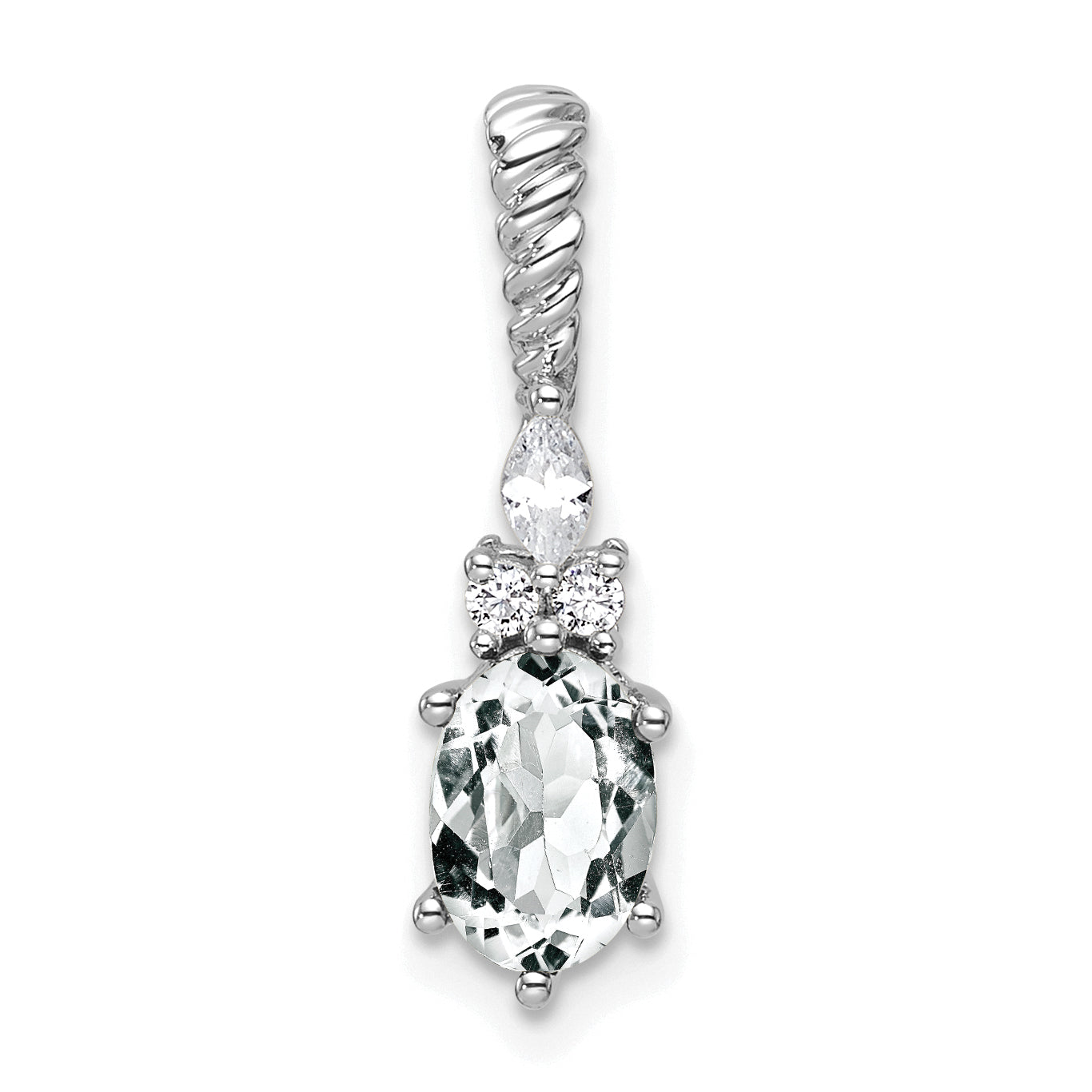 14K White Gold Polished Diamond and White Topaz Twisted Chain Slide Main image