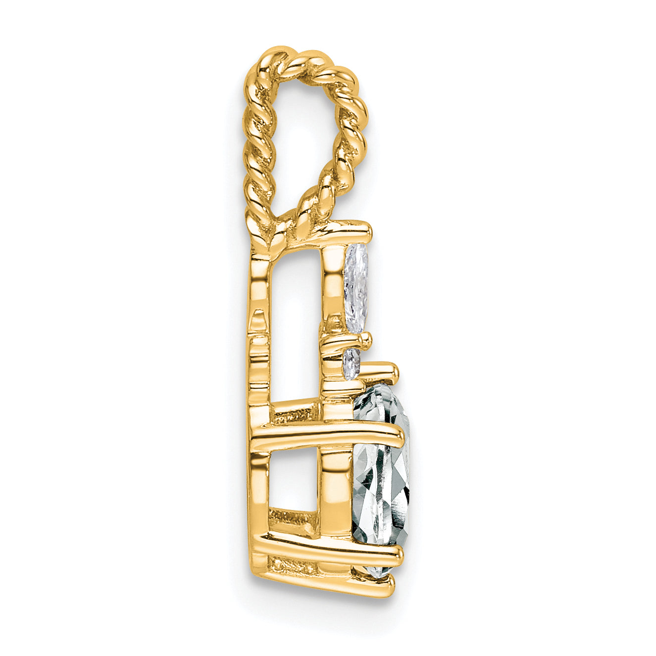 14K Polished Diamond and White Topaz Twisted Chain Slide