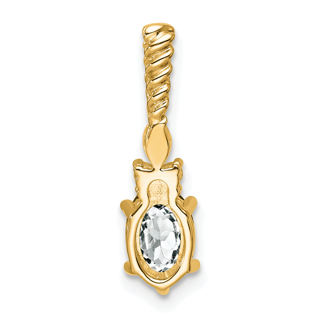 14K Polished Diamond and White Topaz Twisted Chain Slide