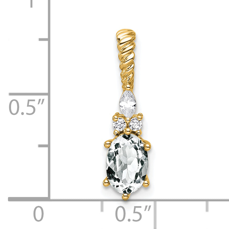 14K Polished Diamond and White Topaz Twisted Chain Slide