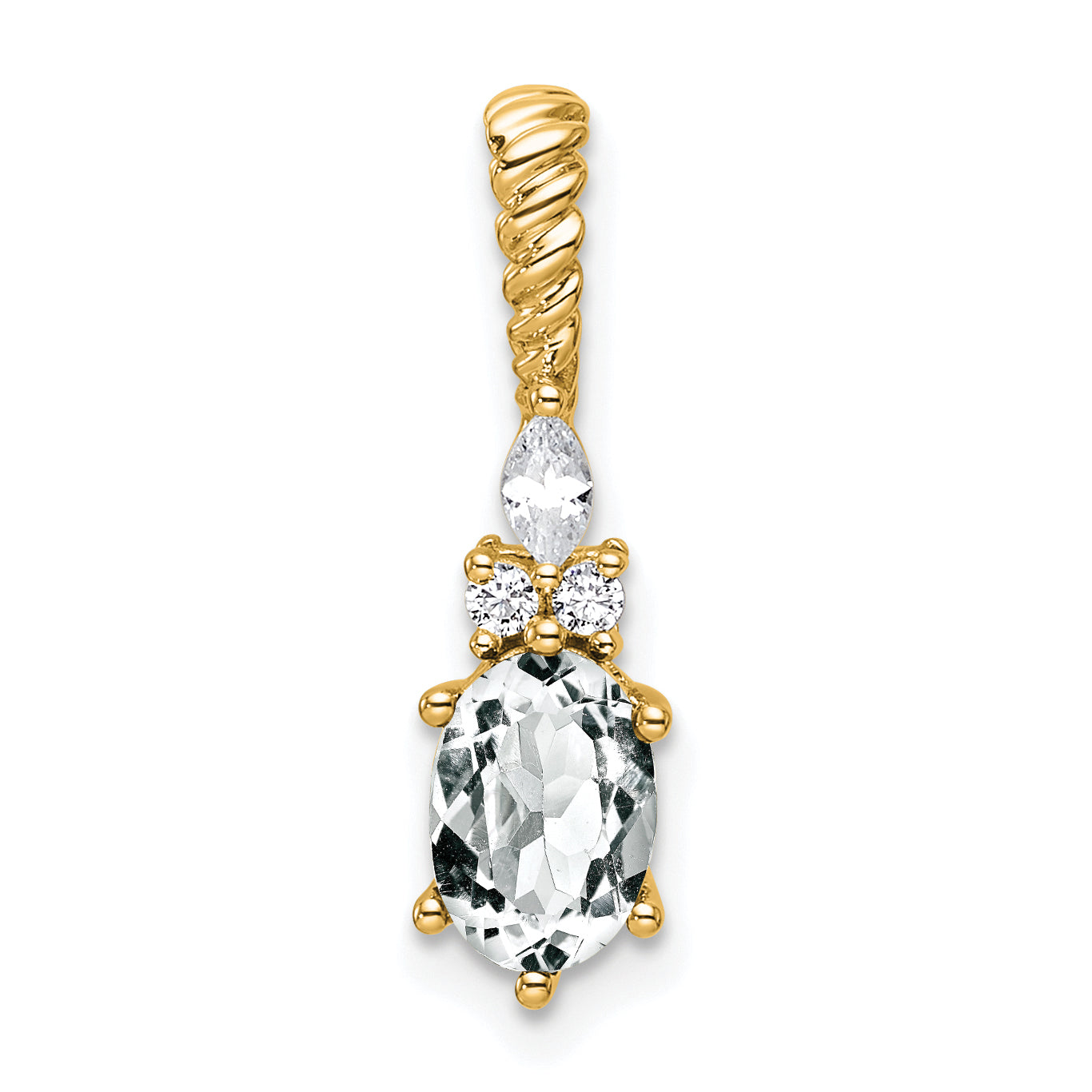 14K Polished Diamond and White Topaz Twisted Chain Slide