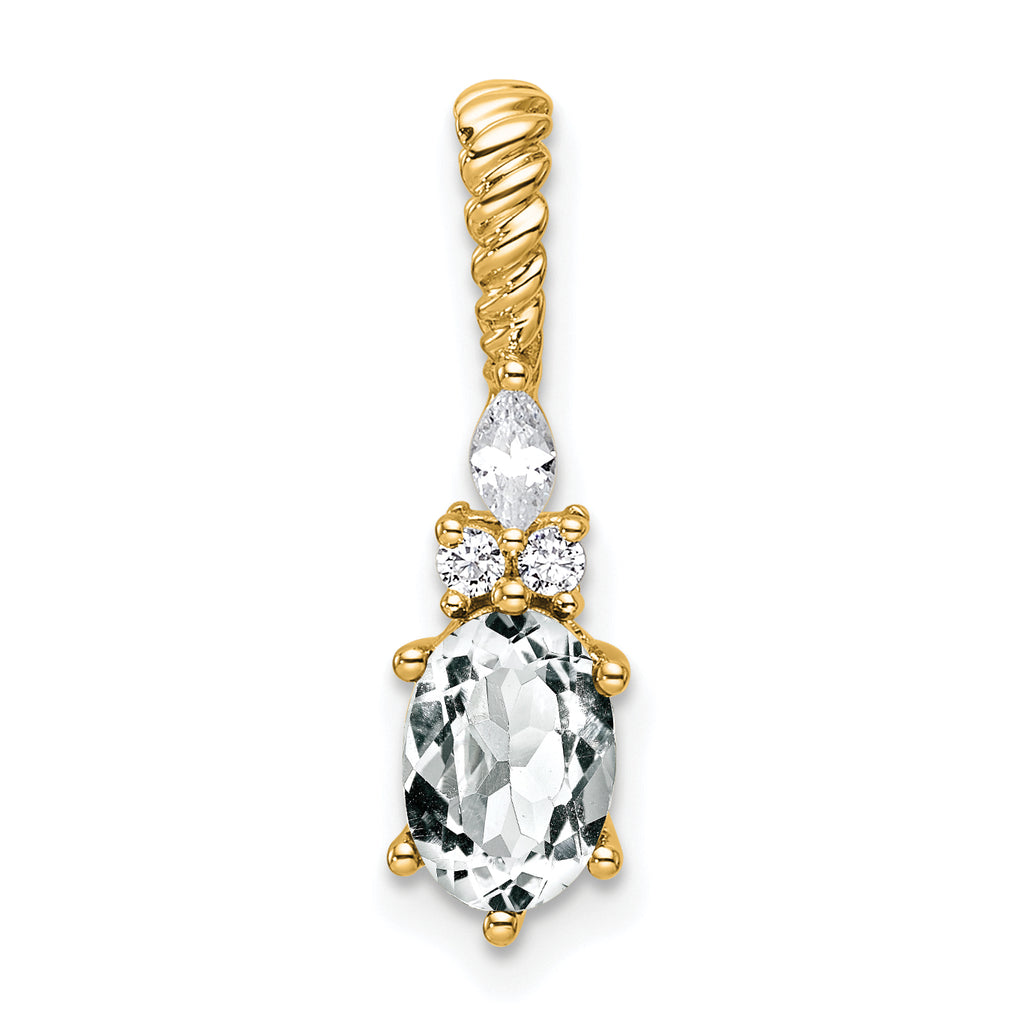 14K Polished Diamond and White Topaz Twisted Chain Slide