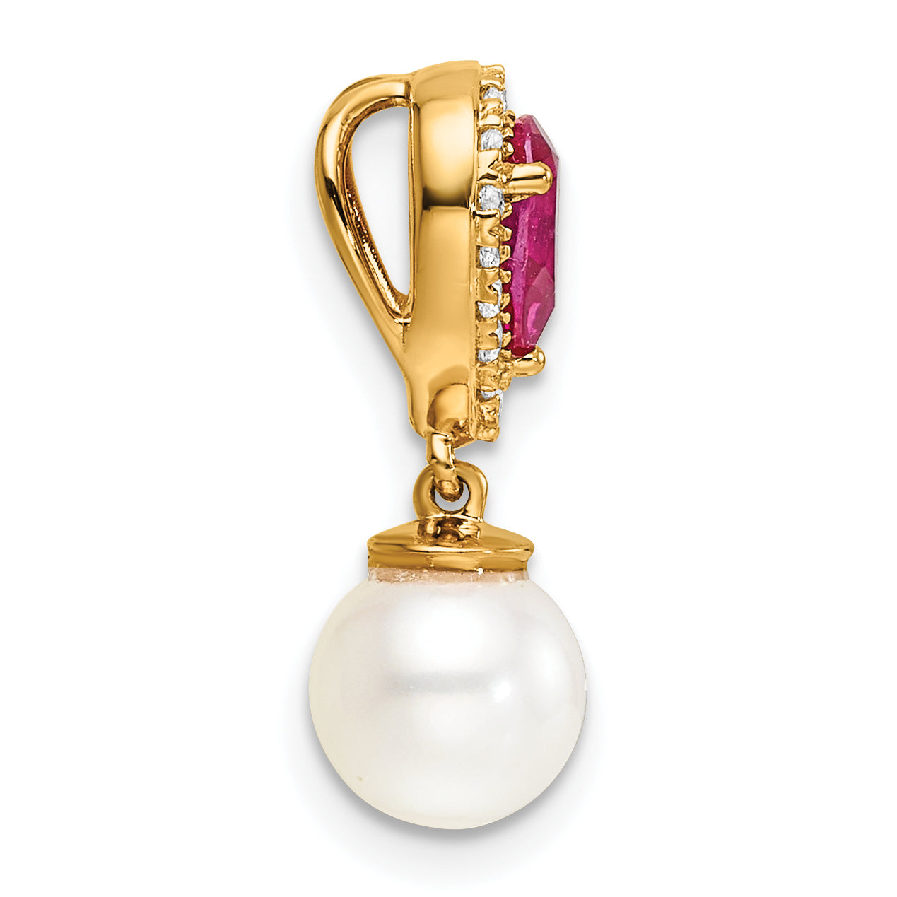 14K Polished Diamond Pearl and Ruby Teardrop Chain Slide Secondary image