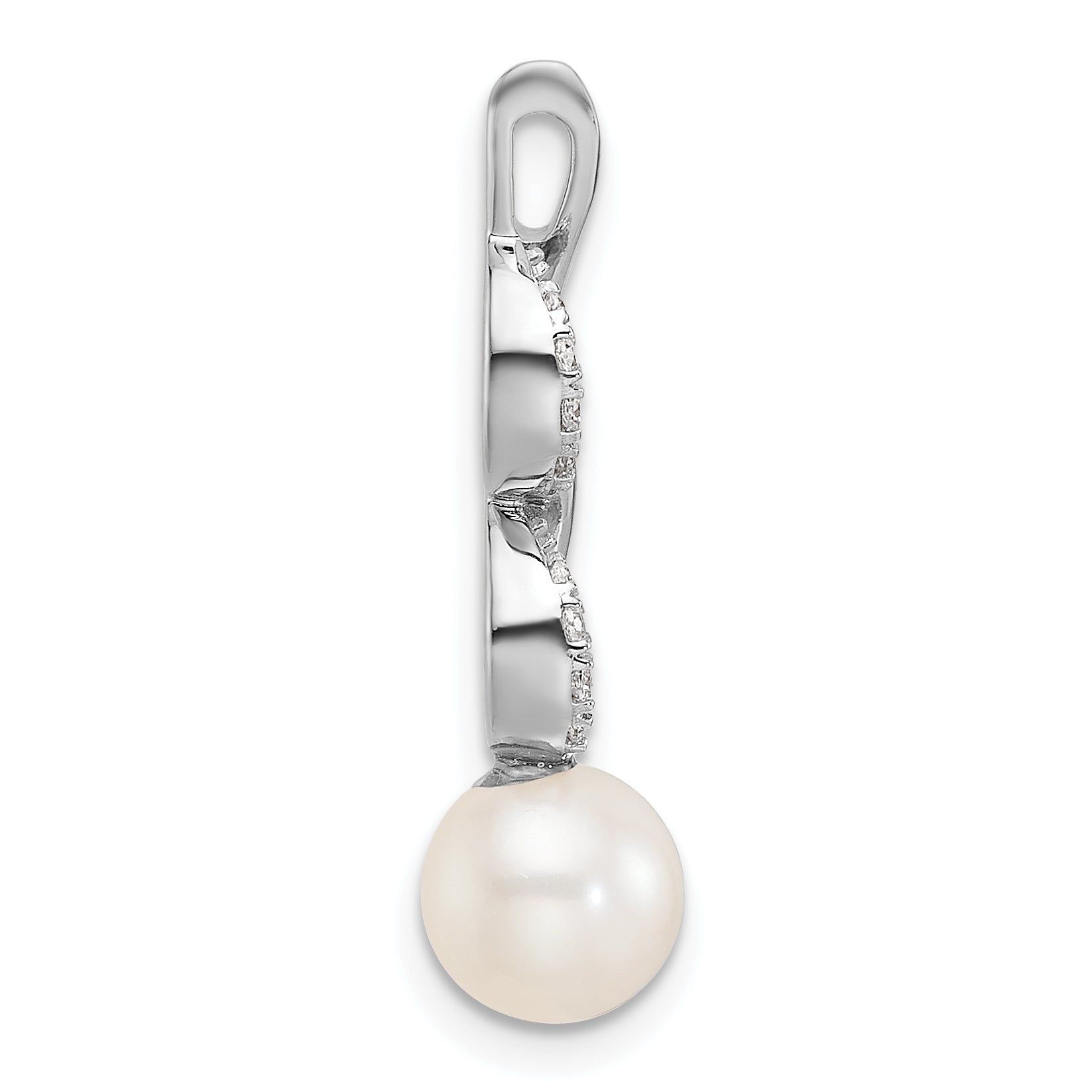 14K White Gold Polished 1/20 carat Diamond and White Freshwater Cultured Pearl Chain Slide Secondary image