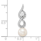 14K White Gold Polished 1/20 carat Diamond and White Freshwater Cultured Pearl Chain Slide