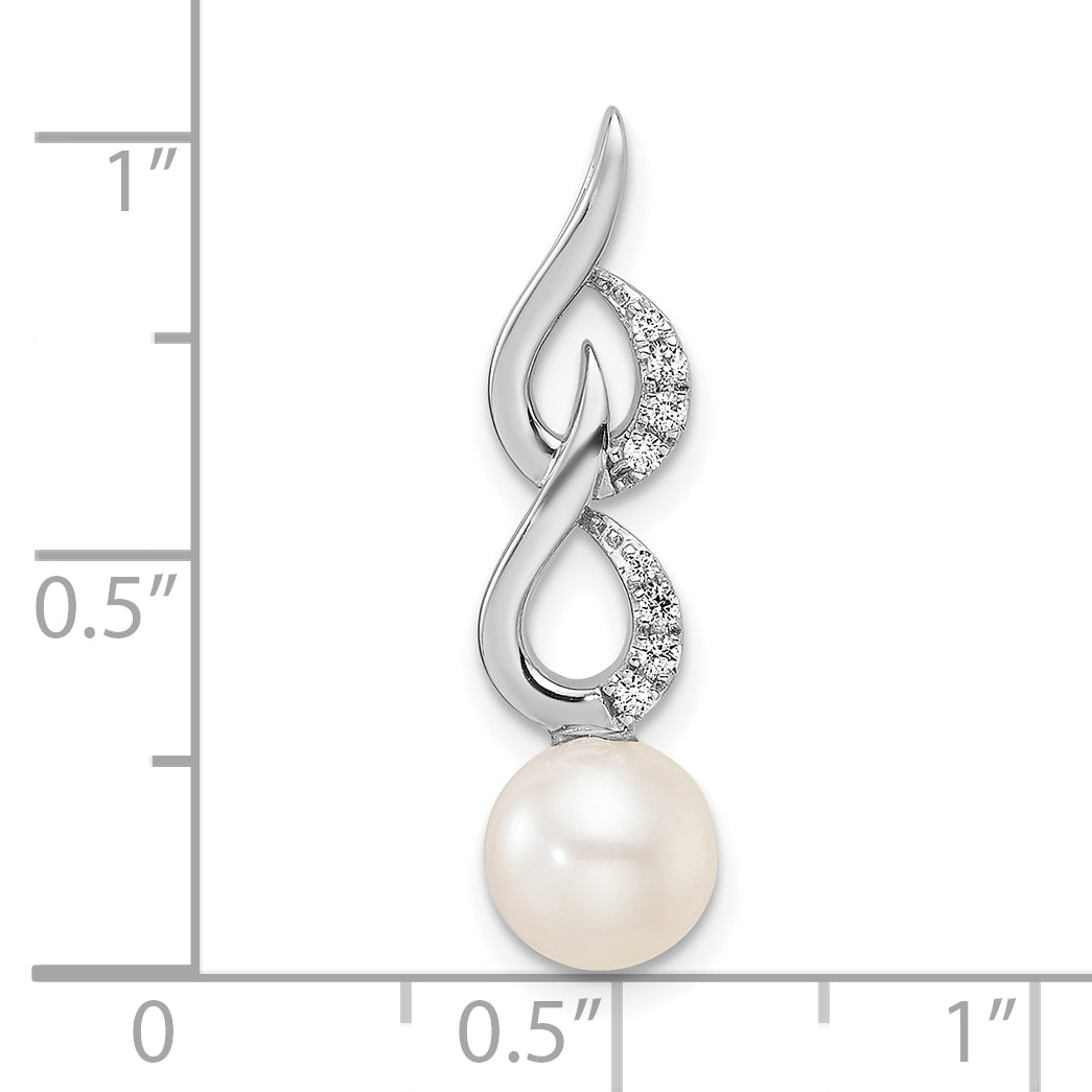 14K White Gold Polished 1/20 carat Diamond and White Freshwater Cultured Pearl Chain Slide