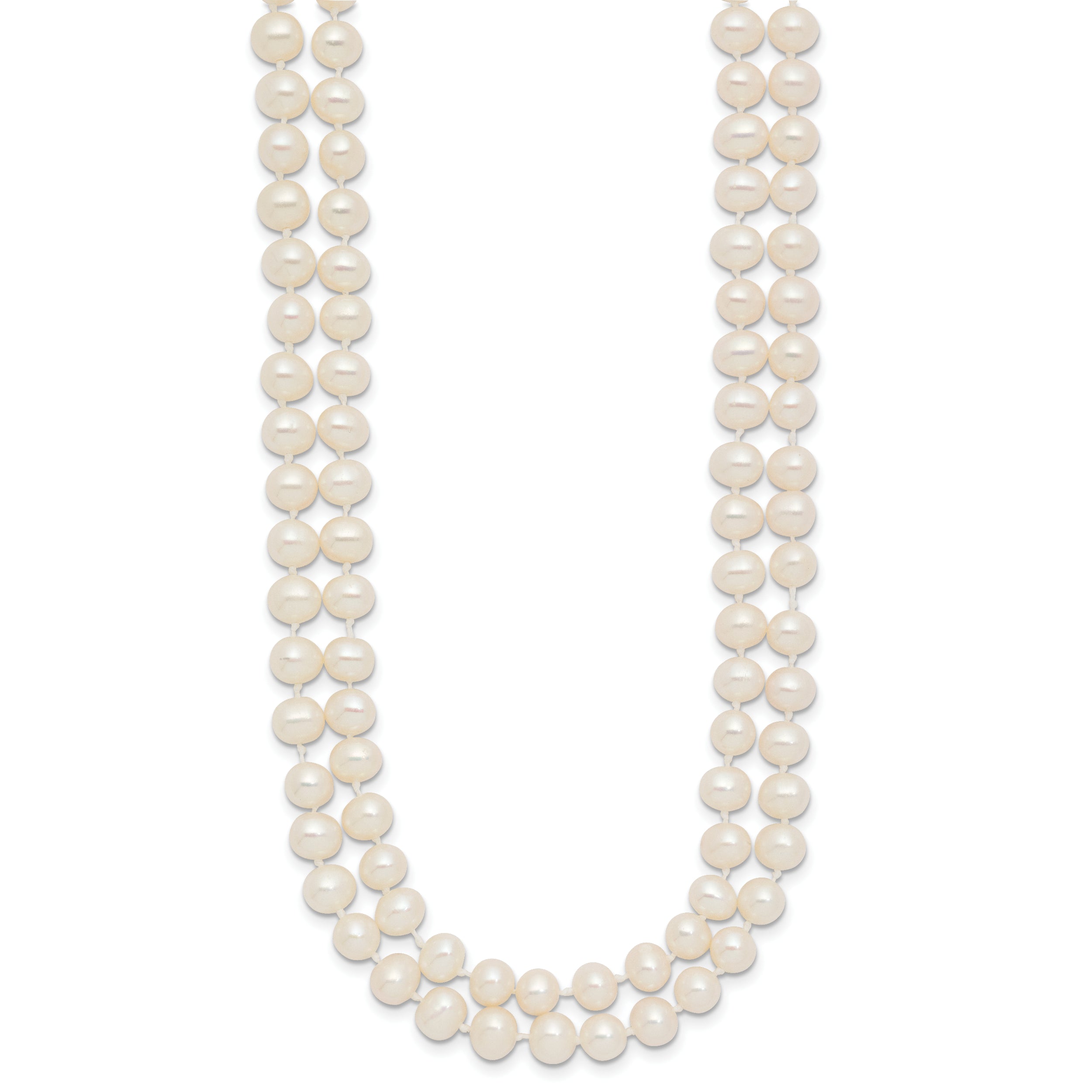 14k 5-6mm White Near Round Freshwater Cultured Pearl Double Strand 18 inch Necklace