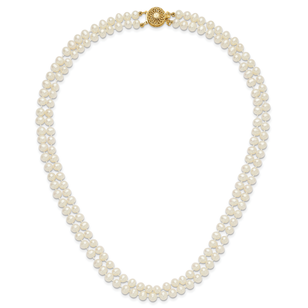 14k 5-6mm White Near Round Freshwater Cultured Pearl Double Strand 18 inch Necklace