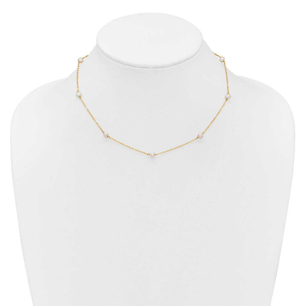 14K 4-5mm White Near Round Freshwater Cultured Pearl 8-station 18 inch Necklace