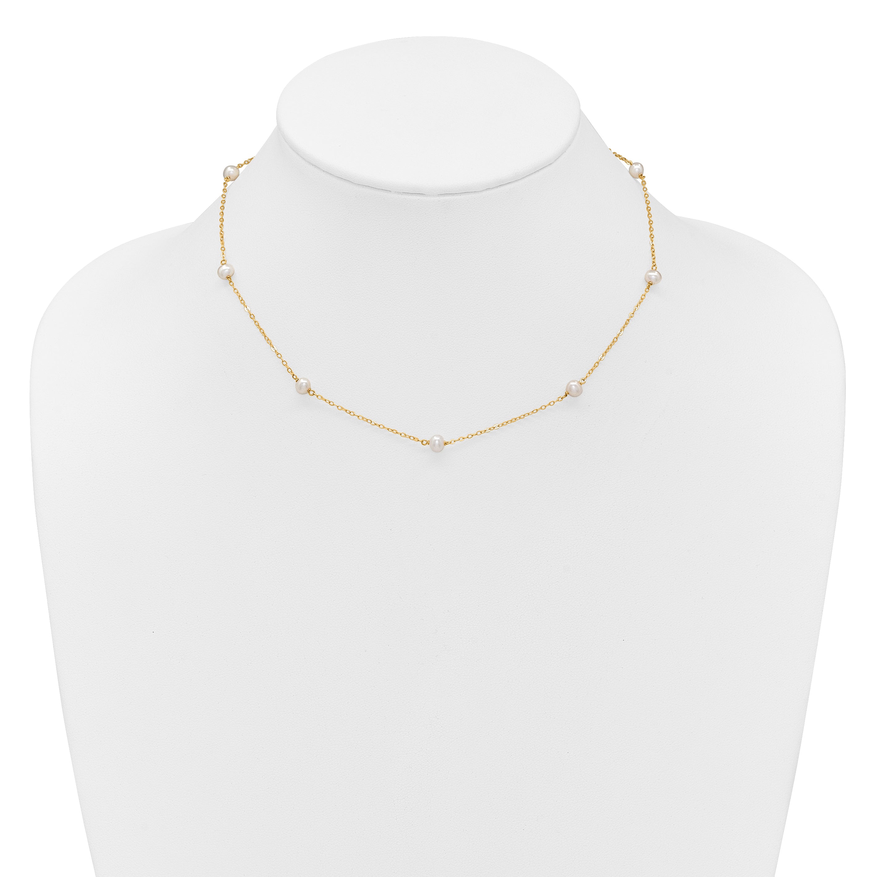 14K 4-5mm White Near Round Freshwater Cultured Pearl 8-station 18 inch Necklace
