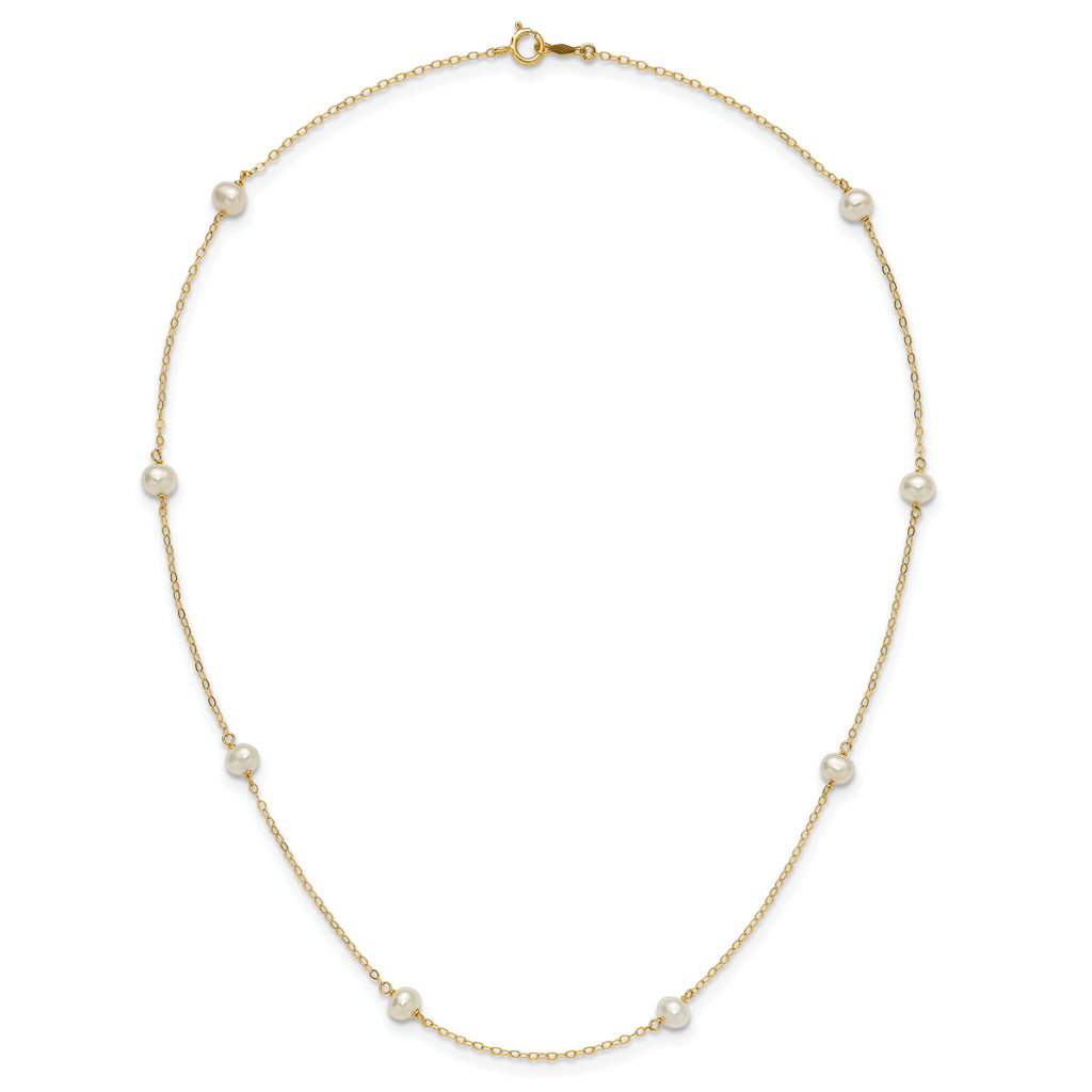 14K 4-5mm White Near Round Freshwater Cultured Pearl 8-station 18 inch Necklace