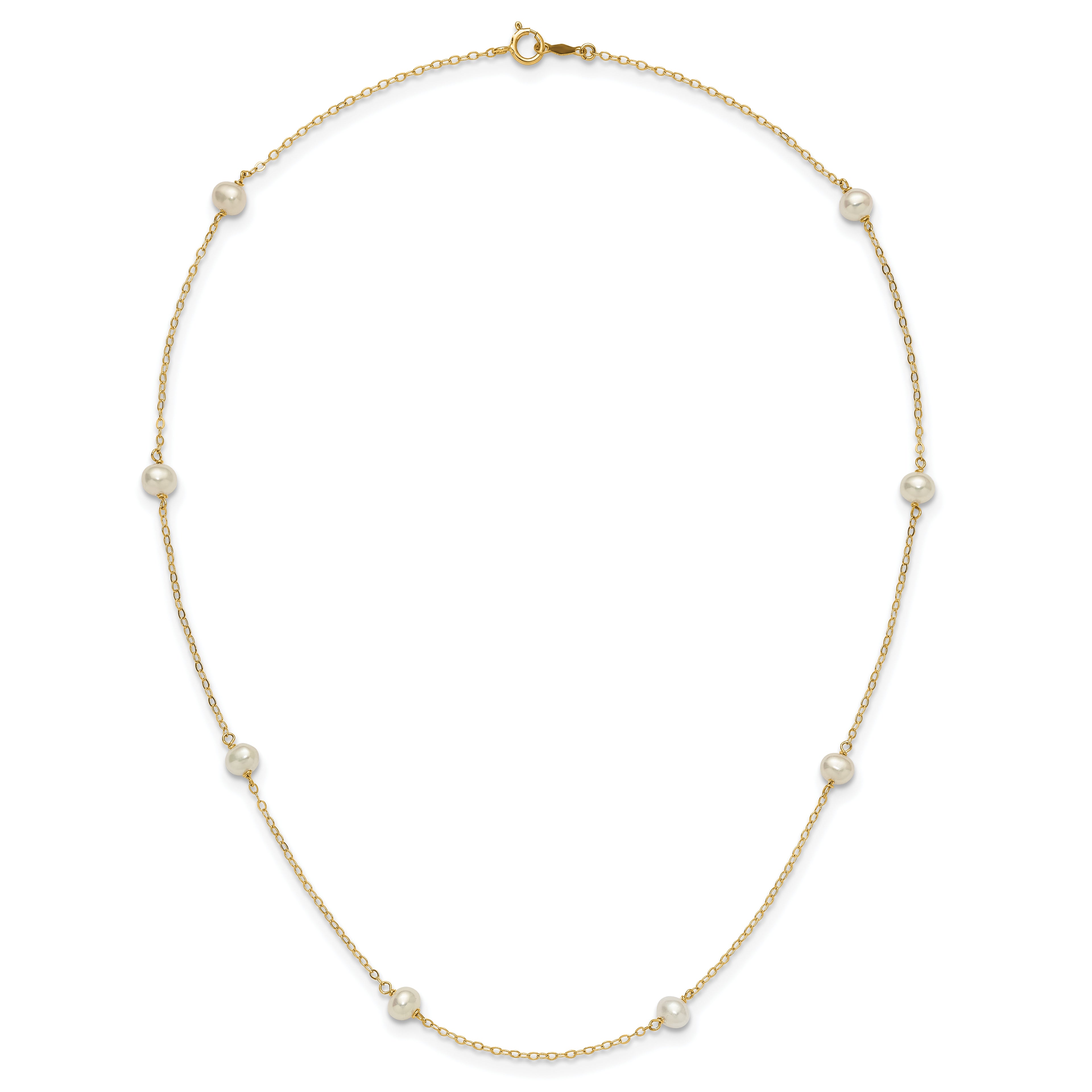 14K 4-5mm White Near Round Freshwater Cultured Pearl 8-station 18 inch Necklace