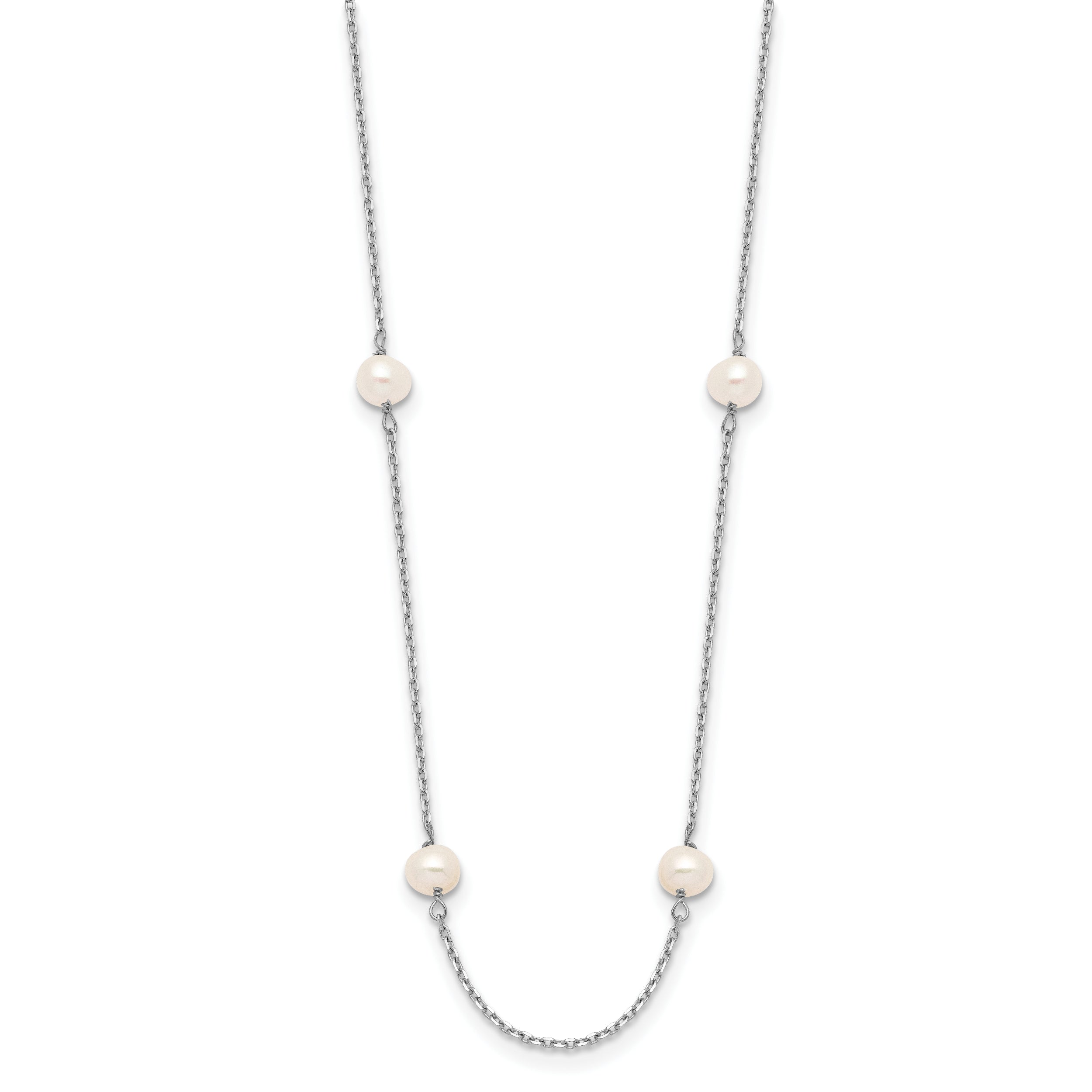 14K White Gold 4-5mm White Near Round Freshwater Cultured Pearl 8-station 18 inch Necklace