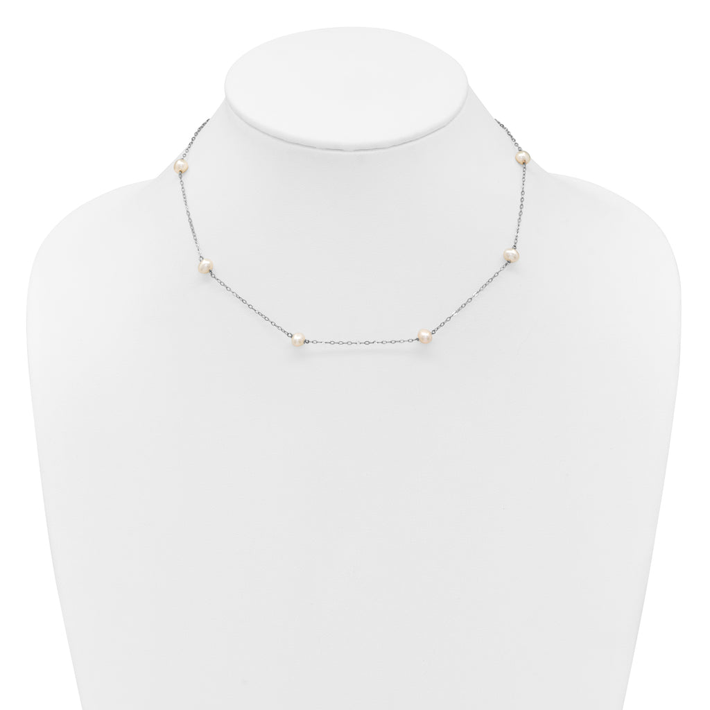 14K White Gold 4-5mm White Near Round Freshwater Cultured Pearl 8-station 18 inch Necklace