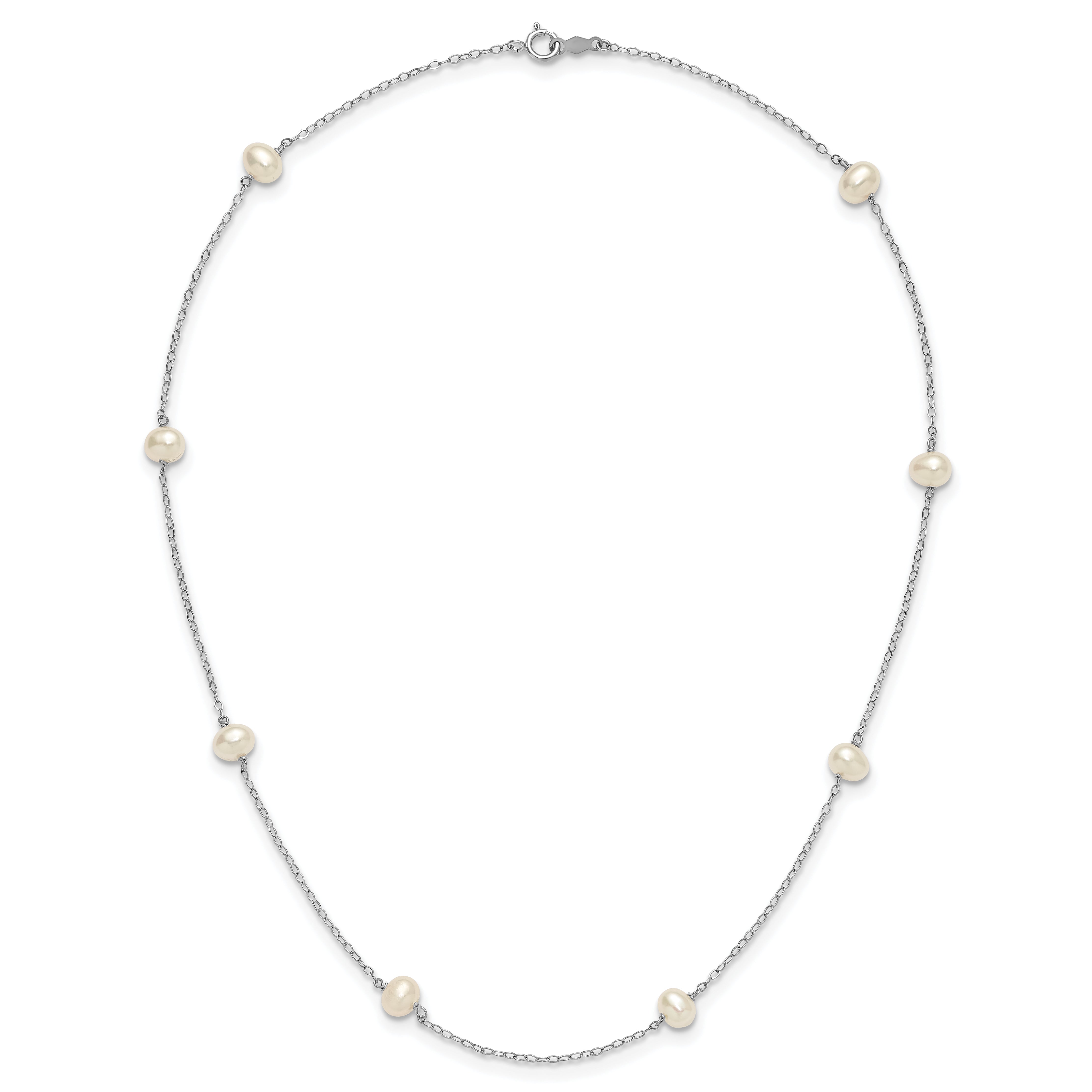 14K White Gold 4-5mm White Near Round Freshwater Cultured Pearl 8-station 18 inch Necklace