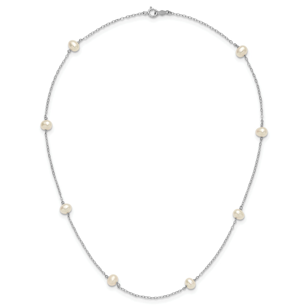 14K White Gold 4-5mm White Near Round Freshwater Cultured Pearl 8-station 18 inch Necklace