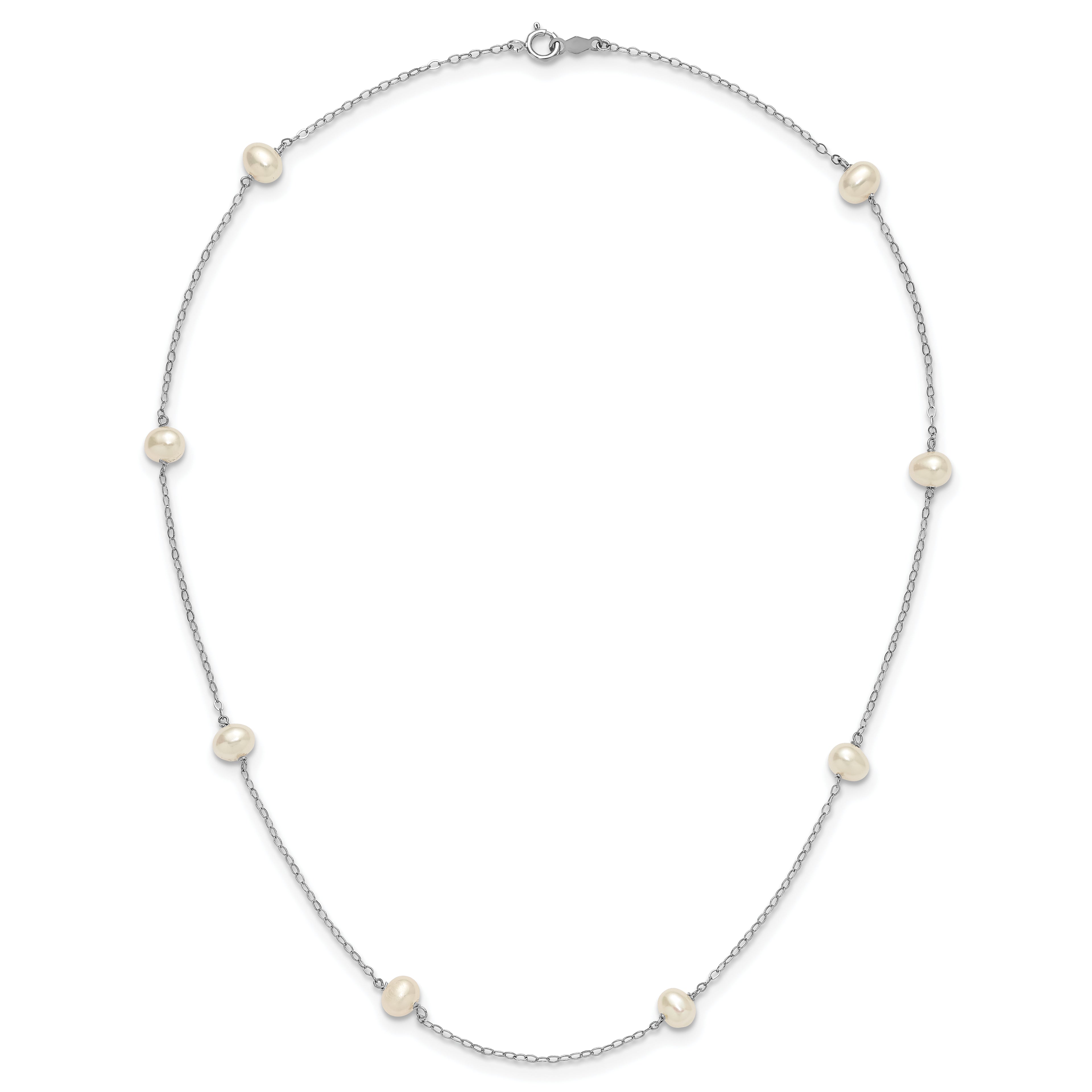 14K White Gold 4-5mm White Near Round Freshwater Cultured Pearl 8-station 18 inch Necklace