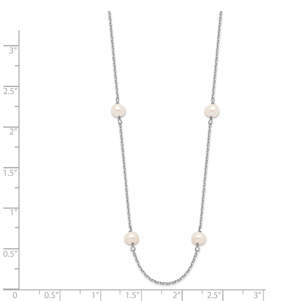 14k White Gold 4-5mm White Near-Round Freshwater Cultured Pearl 8-Station 16 inch Necklace