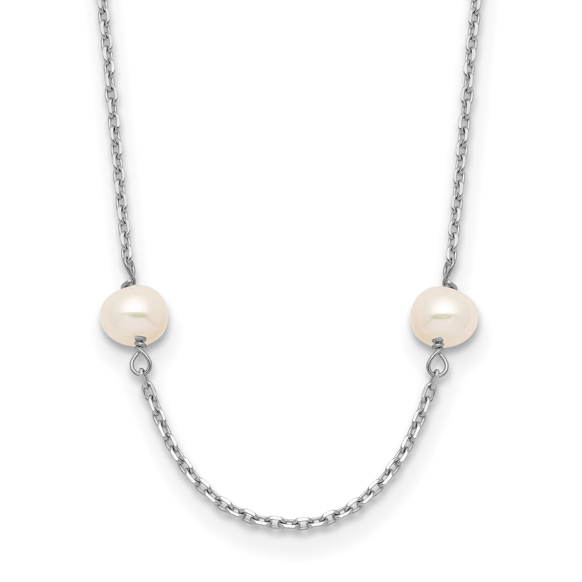 14k White Gold 4-5mm White Near-Round Freshwater Cultured Pearl 8-Station 16 inch Necklace