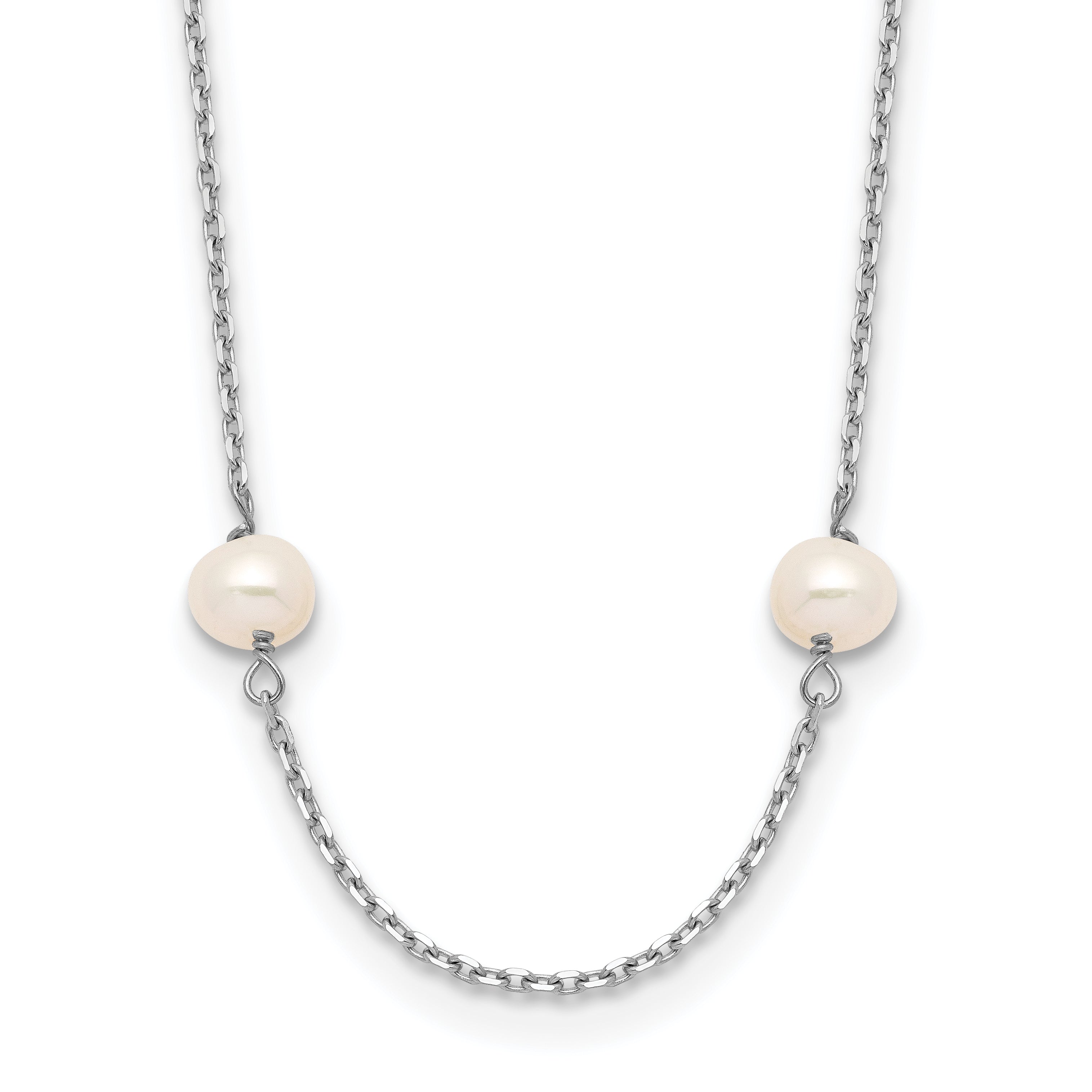 14K White Gold 4-5mm White Near Round Freshwater Cultured Pearl 8-station 18 inch Necklace